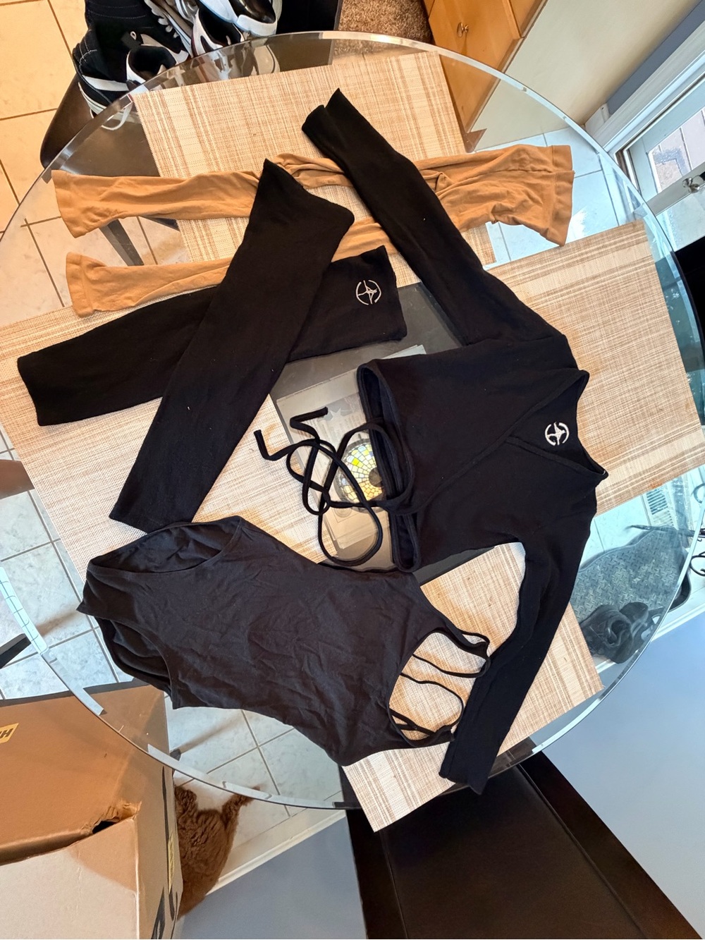 Girls Black Long-Sleeve dance Wrap Top, leotard, tights